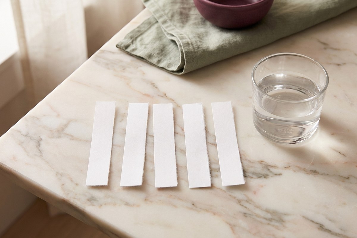 Row of ovulation test strips arranged for comparison